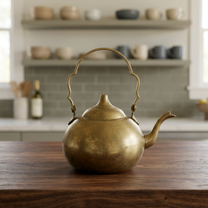 Vintage Brass Teapot With <b>Lid</b> Metal Handle Water <b>Pot</b> Kettle - Product Image 4
