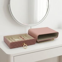 Boîte organisatrice de bijoux en cuir PU rose OEM, étui de voyage de luxe pour bijoux avec plusieurs compartiments, boîte de rangement doublée de velours