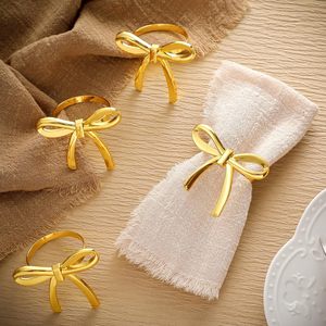 Anelli <span class=keywords><strong>Portatovaglioli</strong></span> in Lega Dorata a Forma di Fiocco per Cene, Matrimoni, Banchetti, Riunioni Familiari, Decorazione Tavola - Product Image 1