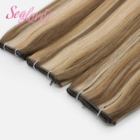 Cheveux Humains Remy Ombrés Balayage Brun Foncé avec Mèches Blondes Racines Naturelles, Tissage Genius Weft, 24 Pouces, pour Salons Professionnels