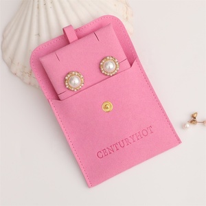 PUPPYSEW Peach Pink Velvet Jewelry Bag With Insert Microfiber Snap Button Bag Jewelry Pouch With Insert Pad Necklace Pouch - Product Image 3