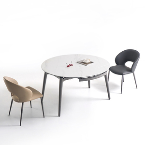 Factory Direct Sales Multifunctional Luxury <strong>White</strong> Marble Top Carbon Steel <strong>Round</strong> Extendable <strong>Dining</strong> <strong>Table</strong> - Product Image 3