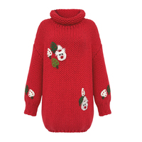 Pull en tricot épais à col roulé pour femme, motif bonhomme de neige 3D et champignons rouges de Noël, coupe ample, long, décontracté pour l'hiver