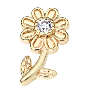 Eternal Metal 14K Solid Gold Flower Shaped Threaded Ends Piercing Jewelry