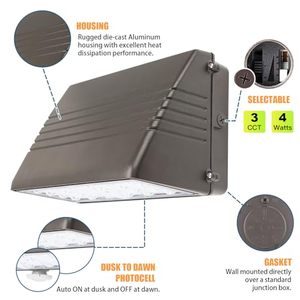 Wall Light Fixture 20250LM 125W CCT Tunable <b>Outdoor</b> Full Cutoff Square Polycarbonate Led Wall Pack with Photocell - Product Image 3
