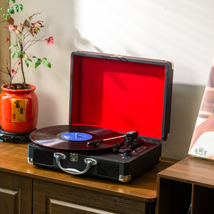 Tocadiscos portátil vintage con forma de maleta, 3 velocidades, con altavoces estéreo incorporados, Bluetooth, USB, para fiestas en casa, ideal para regalo. - Product Image 4