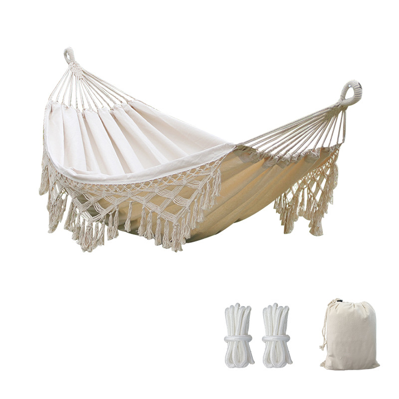 Large Fringed Cotton Camping Canvas Macrame Hammock With Mosquito Net Outdoor