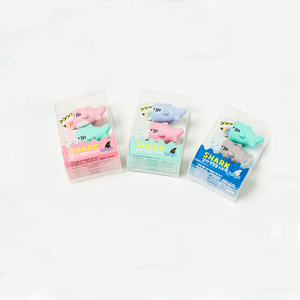 3pcs Shark Shape Cute Kids Toys 3D TPR Rubber Pencil Cap <b>Eraser</b> Set Bonvada Brand - Product Image 1