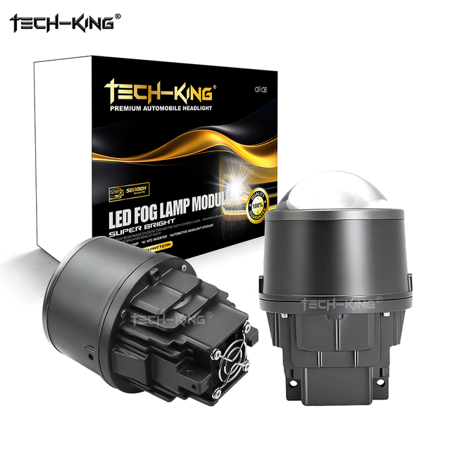 TECH-KING Universal 120W 3 Inch Bi LED Projector Front Fog Lens 3 Color 12V Laser Fog Lamp Car H11 LED Projector Fog Lights