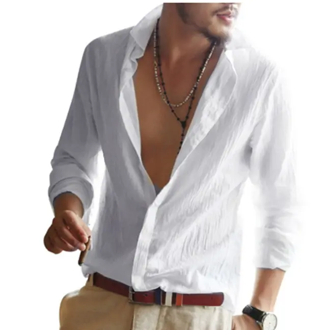Super size Casual Male Linen Hemp Lapel Men's Shirts Loose Quick-drying Shirt New Casual Solid Street Beach Male Tops