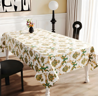 Nappe carrée de luxe en PU, motif floral vintage bleu doré, tailles personnalisables, imprimés, imperméable, anti-taches, écologique, pour la maison et les banquets