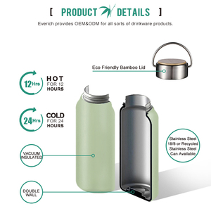 Botella de Agua de Acero Inoxidable de Doble Pared con Tapa de Bambú, Ecológica, Mantiene el Agua Caliente y Fría Durante Mucho Tiempo - Product Image 4