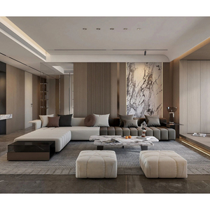 Ensemble de meubles de chambre principale de villa penthouse de luxe, mobilier de chambre complète moderne pour hôtel 5 étoiles, suite avec lit king size surdimensionné - Product Image 1