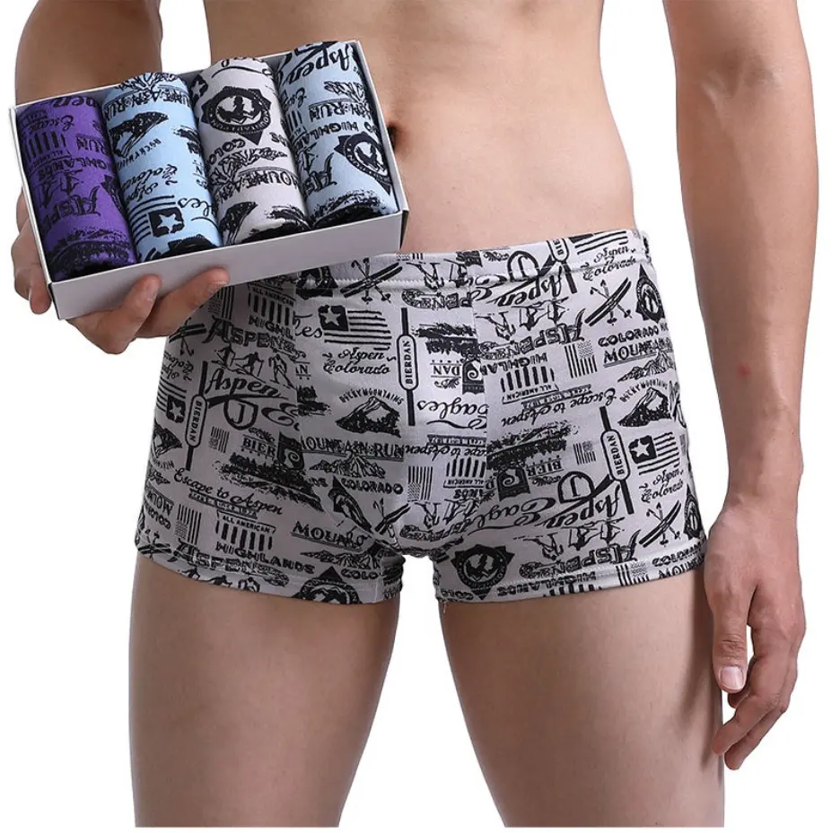 Men's sexy underwear underpants printed seamless mid-waist large size breathable boxer briefs