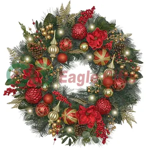 Eaglegeschenken Bal Ornament Decoratieve Fluwelen Bloemen Kransen En Planten Rozen Ring Krans Imitatie Plant Kerst Plastic Krans