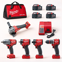 Kit combiné d'outils électriques sans fil Milwaukee 5-en-1 18V sans balais : Meuleuse d'angle, Clé à chocs, Perceuse-visseuse, Chargeur de batterie, Sac à outils
