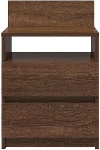 Modern 2-Drawer Adjustable Height <strong>Bedside</strong> <strong>Cabinet</strong> in Black Solid Wood Nightstand for Bedroom Living Room Office Brown <strong>Oak</strong> - Product Image 5