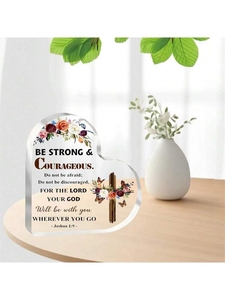 Regalo cristiano Joshua God escritura placa acrílica, fuerte valiente alentador para niños y niñas, escritorio de flores cruzadas en forma de corazón - Product Image 4