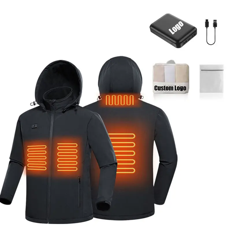 Low MOQ Custom Inverno Auto Aquecimento Jacket USB Bateria Elétrica Recarregável Aquecido Jacket Mens Com Bateria