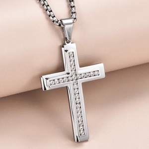 Pendentif Croix Chrétienne Vintage en Zircon avec Collier, Amulette de Prière en Acier Inoxydable, Bijou de Foi, Cadeau - Product Image 2