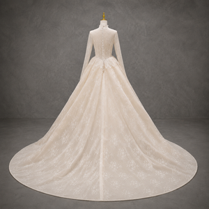Vestido de Novia Modesto Tipo Bola con Cuello Alto, Manga Larga, Basque, Sobrefalda Desmontable, Encaje, Tallas Grandes, Estilo Princesa, Fabricación Personalizada - Product Image 3