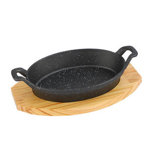 <span class=keywords><strong>Plat</strong></span> <span class=keywords><strong>à</strong></span> <span class=keywords><strong>gratin</strong></span> ovale en fonte avec base en bois gusseisen servierpfanner plancha de hierro fundido - Product Image 1