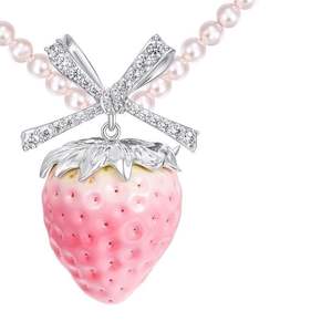 תכשיטי אופנה תכשיטים חרוזים שרשראות פנינים ורוד תות תליון שרשראות שרשראות לבחורה - Product Image 3