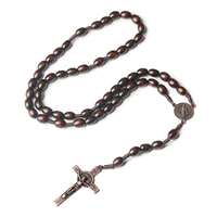 Chapelet Catholique Perles de Prière 8*10mm Perles en Bois du Christ Croix Jésus Saint Collier Bijou Christianisme Pâques Cadeau d'Église