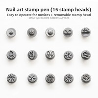 Stylo de stamping pour nail art, stylo tampon en silicone, stylo de transfert, outil DIY personnalisé pour la peinture à pois, les motifs floraux et le graffiti sur ongles, ensemble de 15 pièces