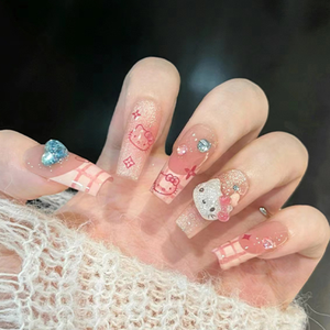 Nouveaux <span class=keywords><strong>ongles</strong></span> en ABS <span class=keywords><strong>avec</strong></span> motif de dessin animé, 24 pièces/boîte, moyens/longs, carrés, couvrants, pré-collés, à presser - Product Image 5