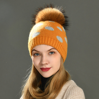Bonnet d'hiver de luxe extensible à double couche, vente en gros, pompon en vraie fourrure, bonnet unisexe en laine à pois communs, bonnet personnalisé en vrac pour l'extérieur