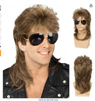 Perruques Mullet élégantes - Perruque synthétique respirante pour adultes, style country amusant, pour les années 70 et 80 (noir)