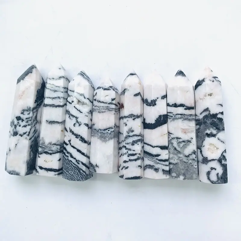 Wholesale natural perfect crystal point polished black and white zebra agate towers for room decor