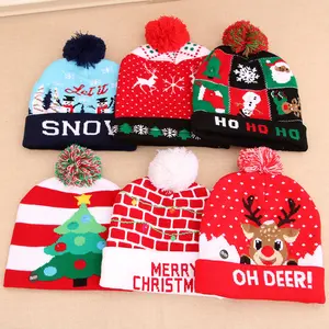 2023 LED Giáng Sinh Áo Len Hat Ánh Sáng Giáng Sinh Dệt Kim Hat Xmas Dệt Kim Unisex Mùa Đông Hat