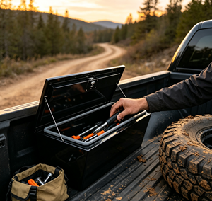 Boîte à outils en acier noir verrouillable pour camion, avec design antichoc pour pick-up et tracteur - Product Image 2
