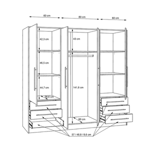 Armario Independiente de 4 Puertas con Diseño de Marco de Alta Calidad, Amplio Espacio de Almacenamiento, para Dormitorio, Habitación <span class=keywords><strong>Juvenil</strong></span>, Moderno, de Madera - Product Image 5