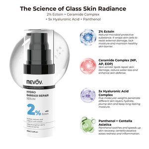 Siero Riparatore MEVOV Hydro Barrier con 2% Ectoina, Ceramide e 5x <span class=keywords><strong>Acido</strong></span> <span class=keywords><strong>Ialuronico</strong></span>, Lenitivo per Pelle Sensibile, Siero Viso 60ml OEM - Product Image 3