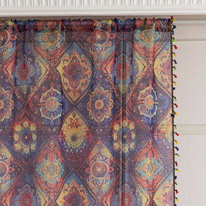 Voiles de fenêtre bohème marocain en diamant-Voiles en polyester aspect fait main avec frange détachable - Product Image 6