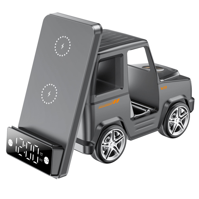 New Creative Design 10W 15W Double Coil Design Forklift Shape Mobile Phone Charger 6 in 1 Phone Wireless Charger