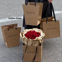 Vente en gros logo personnalisé trapézoïdal rectangle marron bouquet sac en papier de carton sac à main d'emballage de fleurs