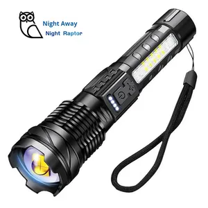 Linterna LED de Alta Potencia al por Mayor, Linterna Táctica con Luz Lateral, Zoom Ajustable, Aluminio, Recargable por USB, Impermeable, Autodefensa - Product Image 1