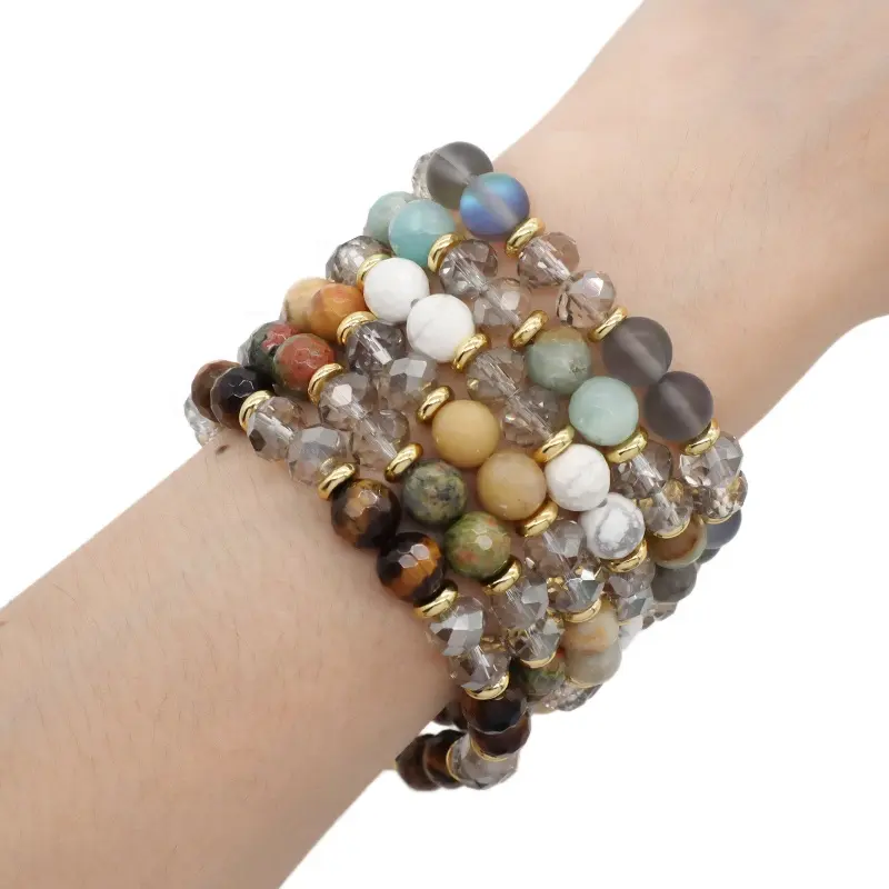 Oem China Fabriek Groothandel Custom Produceren Verschillende Elastische Gemstone Healing Energie Glas Kristal Natuursteen Kraal Armband