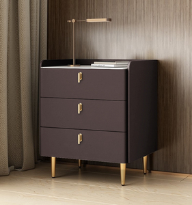 Table de Chevet Moderne de Luxe en Marbre et Bois Massif, avec 3 Tiroirs, en Cuir Blanc, Noir, Gris, pour <span class=keywords><strong>Chambre</strong></span> à Coucher, Meuble Flottant de Style Hôtelier - Product Image 5