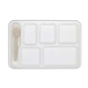 Piring sekali pakai tugas berat 6 kompartemen piring sekali pakai ramah lingkungan terbuat dari serat gula tebu <span class=keywords><strong>100%</strong></span> rak sekolah mudah terurai - Product Image 6