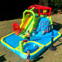 Pabrik kustom kolam tiup perosotan halaman mainan anak Oxford semprotan tiup air perosotan kolam Combo bouncing rumah luar ruangan