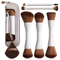 Set de Brochas de Maquillaje de Doble Punta, 10 Funciones, Brochas Veganas Sintéticas, Borla Triangular de Terciopelo con Bolsa de PU, Marca Privada OEM