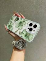 Coque de téléphone portable 2-en-1 en TPU à changement de couleur motif fleurs vertes pour iPhone 14 12 15 17 Air 18 Pro Max