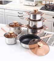 Ensemble de casseroles minimalistes en acier inoxydable 12 pièces avec couvercle en verre, compatible lave-vaisselle, comprend une poêle, une casserole et une marmite