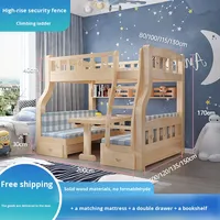 Lit superposé en bois massif avec bureau et toboggan pour enfants Lit double à deux niveaux haut et bas