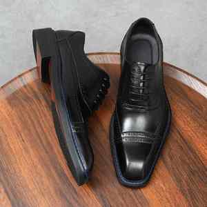 Leisure Business 2025 New Model Best-selling Genuine Leather Handmade Square-Toe Lace-up <b>Height</b> <b>Increasing</b> Men's Dress <b>Shoes</b> - Product Image 2